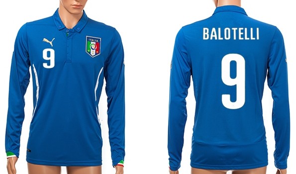 2014 World Cup Italy #9 Balotelli Home Soccer Long Sleeve AAA+ T-Shirt