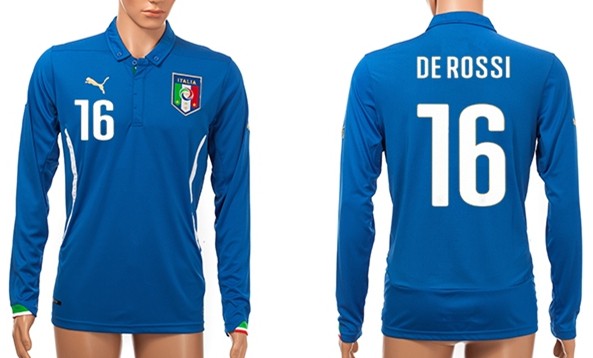 2014 World Cup Italy #16 De Rossi Home Soccer Long Sleeve AAA+ T-Shirt