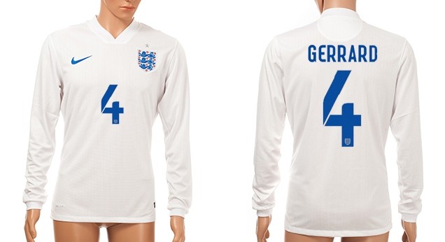 2014 World Cup England #4 Gerrard Home Soccer Long Sleeve AAA+ T-Shirt