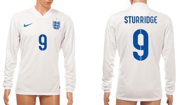 2014 World Cup England #9 Sturridge Home Soccer Long Sleeve AAA+ T-Shirt