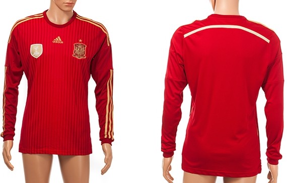 2014 World Cup Spain Blank (or Custom) Home Soccer Long Sleeve AAA+ T-Shirt