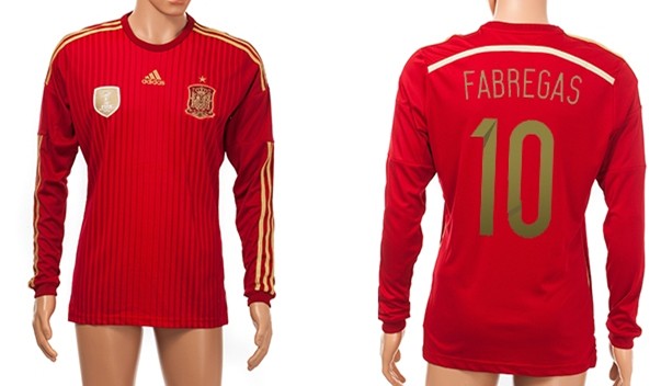 2014 World Cup Spain #10 Fabregas Home Soccer Long Sleeve AAA+ T-Shirt