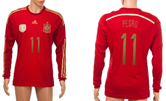 2014 World Cup Spain #11 Pedro Home Soccer Long Sleeve AAA+ T-Shirt