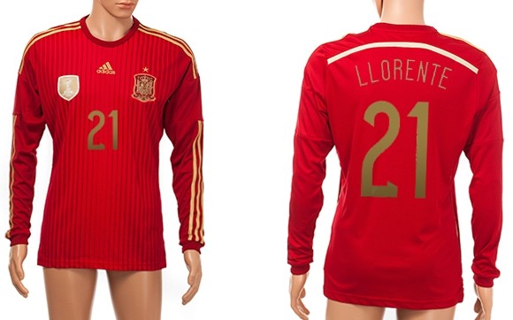 2014 World Cup Spain #21 Llorente Home Soccer Long Sleeve AAA+ T-Shirt