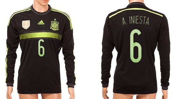 2014 World Cup Spain #6 A.Iniesta Away Soccer Long Sleeve AAA+ T-Shirt