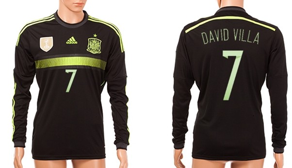 2014 World Cup Spain #7 David Villa Away Soccer Long Sleeve AAA+ T-Shirt
