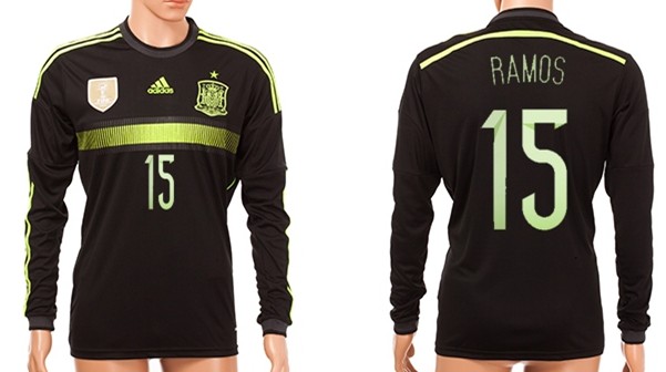 2014 World Cup Spain #15 Ramos Away Soccer Long Sleeve AAA+ T-Shirt