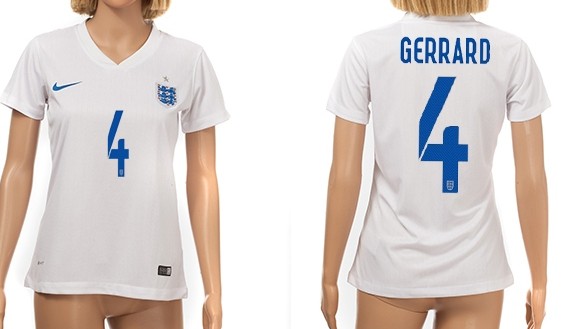 2014 World Cup England #4 Gerrard Home Soccer AAA+ T-Shirt_Womens