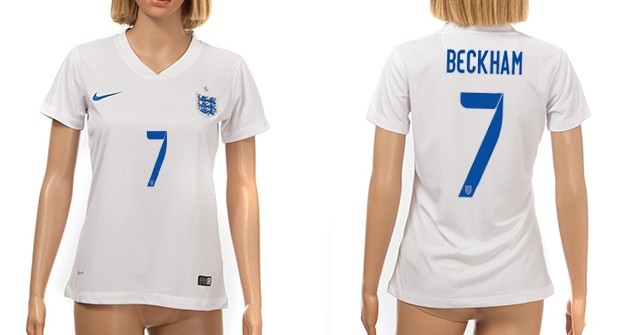 2014 World Cup England #7 Beckham Home Soccer AAA+ T-Shirt_Womens
