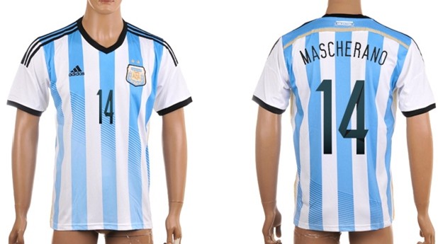 2014 World Cup Argentina #14 Mascherano Home Soccer AAA+ T-Shirt