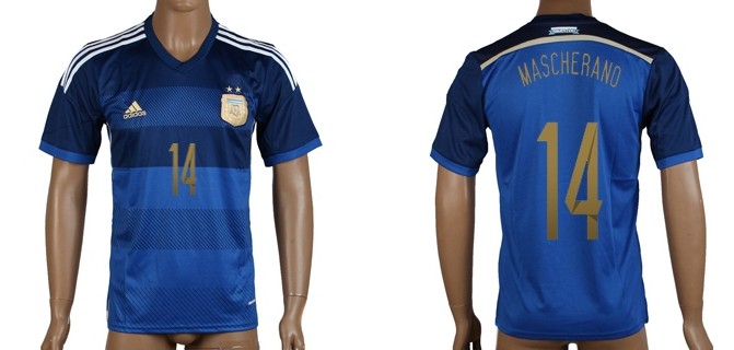 2014 World Cup Argentina #14 Mascherano Away Soccer AAA+ T-Shirt