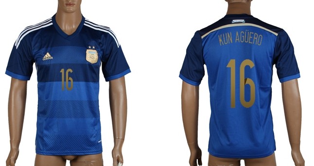 2014 World Cup Argentina #16 Kun Aguero Away Soccer AAA+ T-Shirt