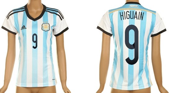 2014 World Cup Argentina #9 Higuain Home Soccer AAA+ T-Shirt_Womens