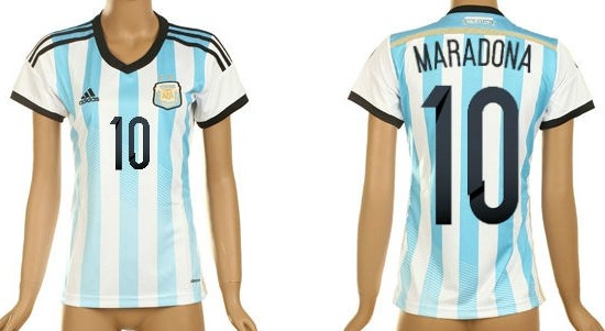 2014 World Cup Argentina #10 Maradona Home Soccer AAA+ T-Shirt_Womens