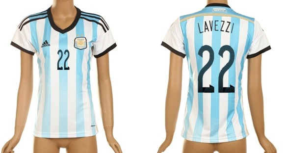 2014 World Cup Argentina #22 Lavezzi Home Soccer AAA+ T-Shirt_Womens