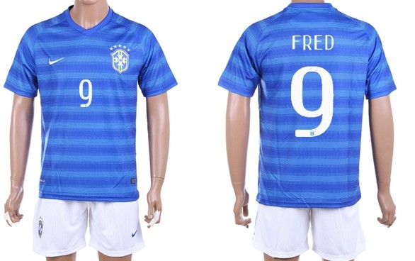 2014 World Cup Brazil #9 Fred Away Soccer Shirt Kit