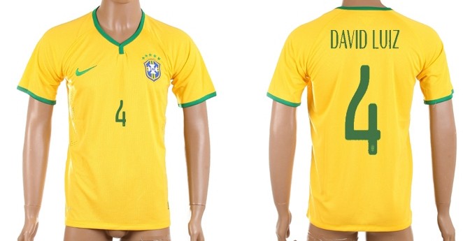 2014 World Cup Brazil #4 David Luiz Home Soccer AAA+ T-Shirt