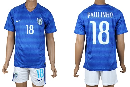 2014 World Cup Brazil #18 Paulinho Away Soccer Shirt Kit