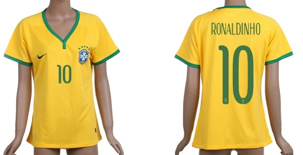 2014 World Cup Brazil #10 Ronaldinho Home Soccer AAA+ T-Shirt_Womens