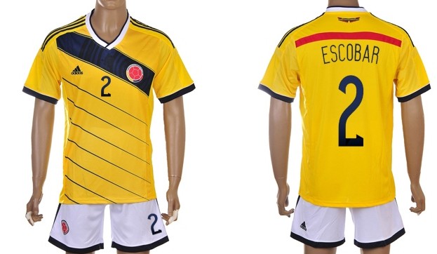 2014 World Cup Columbia #2 Escobar Home Soccer Shirt Kit