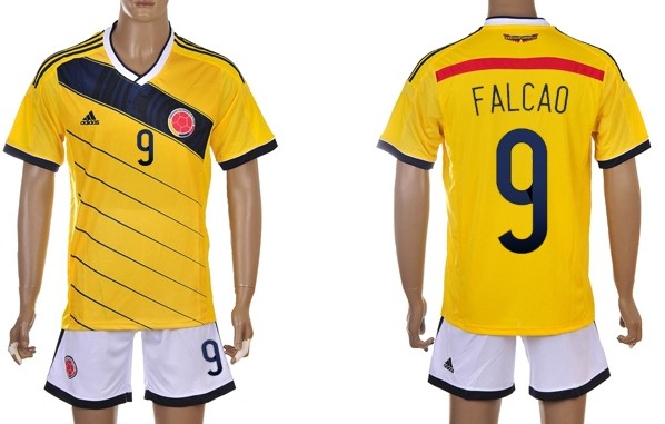 2014 World Cup Columbia #9 Falcao Home Soccer Shirt Kit