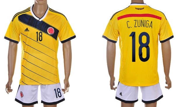 2014 World Cup Columbia #18 C.Zuniga Home Soccer Shirt Kit