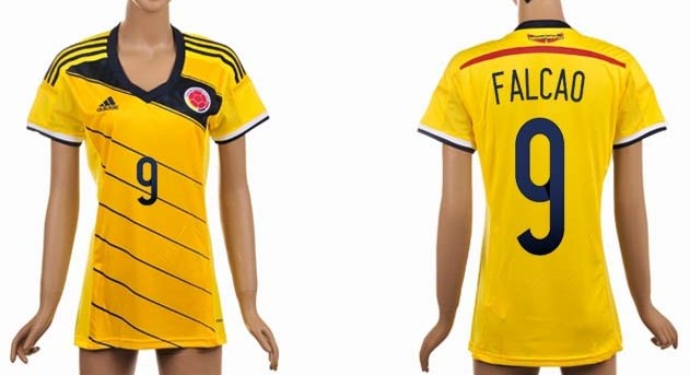 2014 World Cup Columbia #9 Falcao Home AAA+ T-Shirt_Womens
