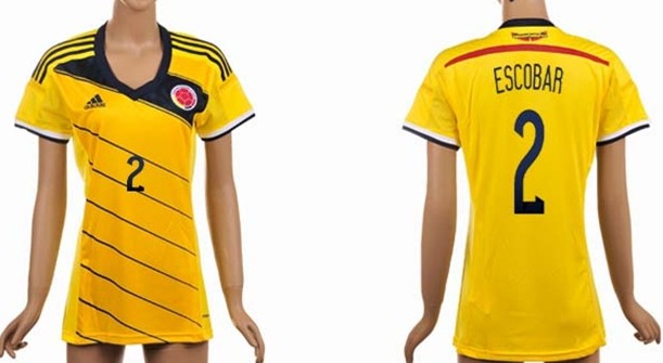 2014 World Cup Columbia #2 Escobar Home AAA+ T-Shirt_Womens