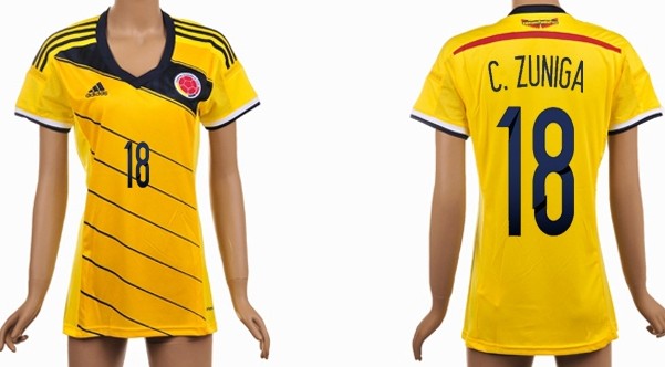 2014 World Cup Columbia #18 C.Zuniga Home AAA+ T-Shirt_Womens