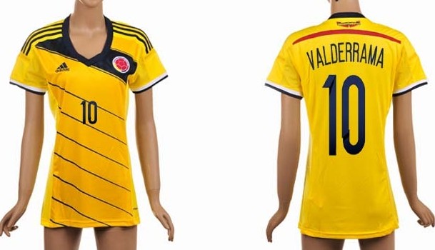 2014 World Cup Columbia #10 Valderrama Home AAA+ T-Shirt_Womens