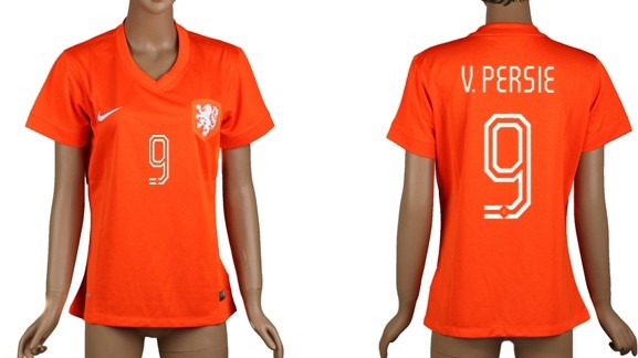 2014 World Cup Holland #9 v.Persie Home Soccer AAA+ T-Shirt_Womens