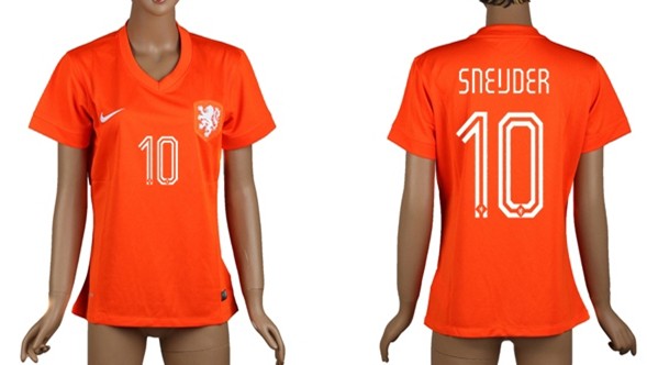 2014 World Cup Holland #10 Sneijder Home Soccer AAA+ T-Shirt_Womens