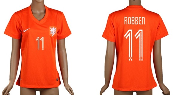 2014 World Cup Holland #11 Robben Home Soccer AAA+ T-Shirt_Womens