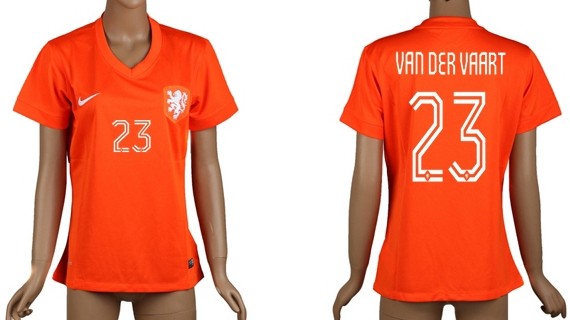 2014 World Cup Holland #23 Van Der Vaart Home Soccer AAA+ T-Shirt_Womens