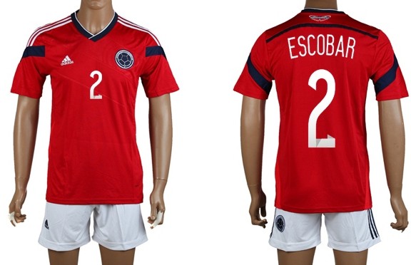 2014 World Cup Columbia #2 Escobar Away Soccer Shirt Kit