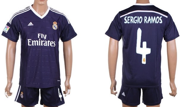 2014/15 Real Madrid #4 Sergio Ramos Away Blue Soccer Shirt Kit