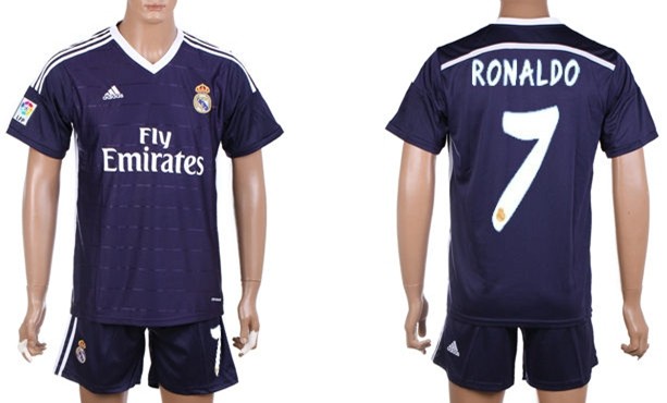 2014/15 Real Madrid #7 Ronaldo Away Blue Soccer Shirt Kit
