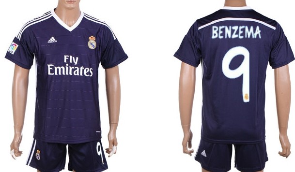 2014/15 Real Madrid #9 Benzema Away Blue Soccer Shirt Kit