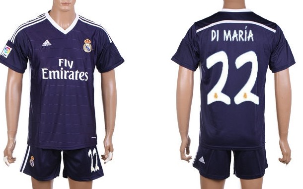 2014/15 Real Madrid #22 Di Maria Away Blue Soccer Shirt Kit