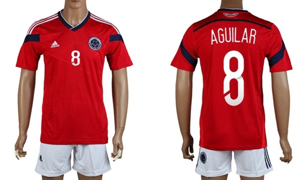 2014 World Cup Columbia #8 Aguilar Away Soccer Shirt Kit