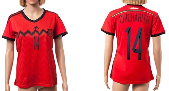 2014 World Cup Mexico #14 Chicharito Away Soccer AAA+ T-Shirt_Womens