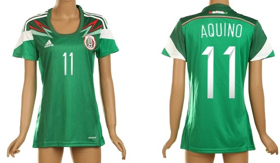 2014 World Cup Mexico #11 Aquino Home Soccer AAA+ T-Shirt_Womens
