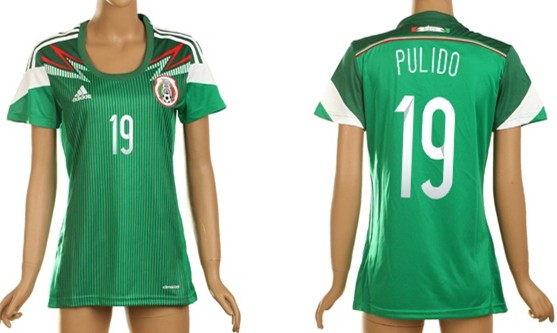 2014 World Cup Mexico #19 Pulido Home Soccer AAA+ T-Shirt_Womens