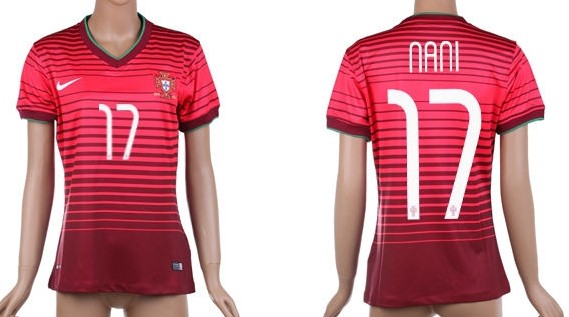 2014 World Cup Portugal #17 Nani Home Soccer AAA+ T-Shirt_Womens