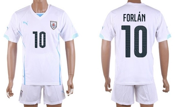 2014 World Cup Uruguay #10 Forlan Away Soccer Shirt Kit