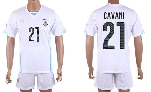 2014 World Cup Uruguay #21 Cavani Away Soccer Shirt Kit