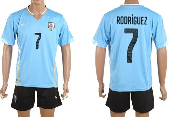 2014 World Cup Uruguay #7 Rodriguez Home Soccer Shirt Kit