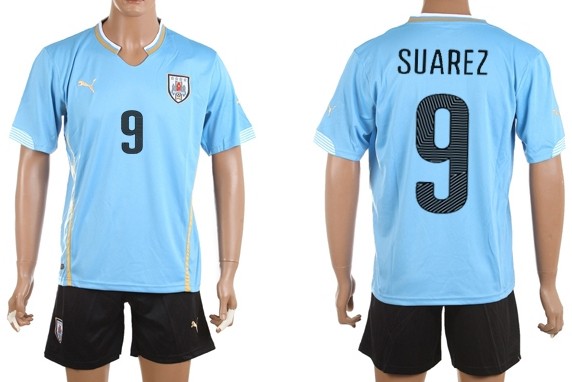 2014 World Cup Uruguay #9 Suarez Home Soccer Shirt Kit