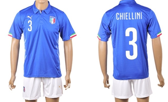 2014 World Cup Italy #3 Chiellini Home Soccer Shirt Kit