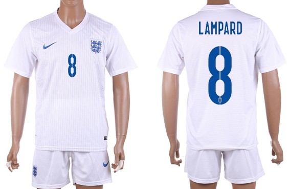 2014 World Cup England #8 Lampard Home Soccer Shirt Kit